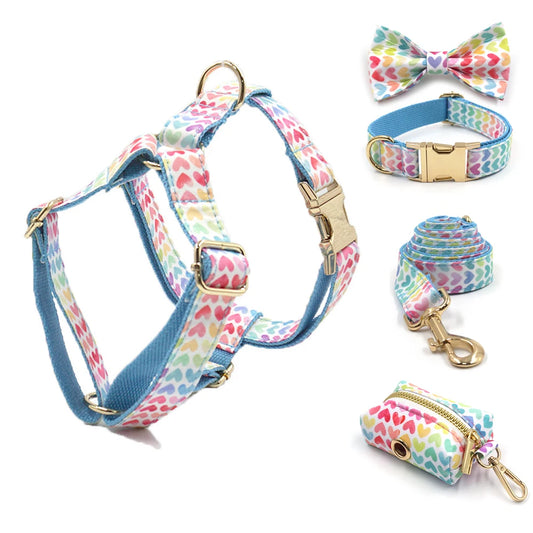 Ultra Soft Activewear Dog Harness Set - Rainbow Hearts