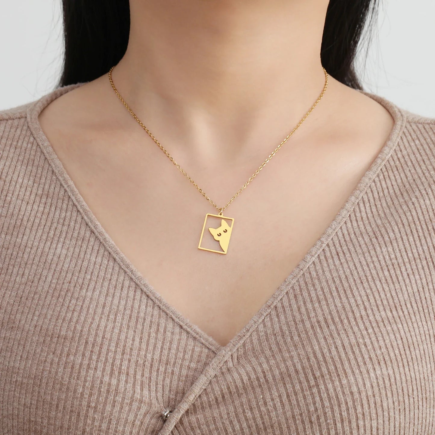 Cat Rectangle Necklace