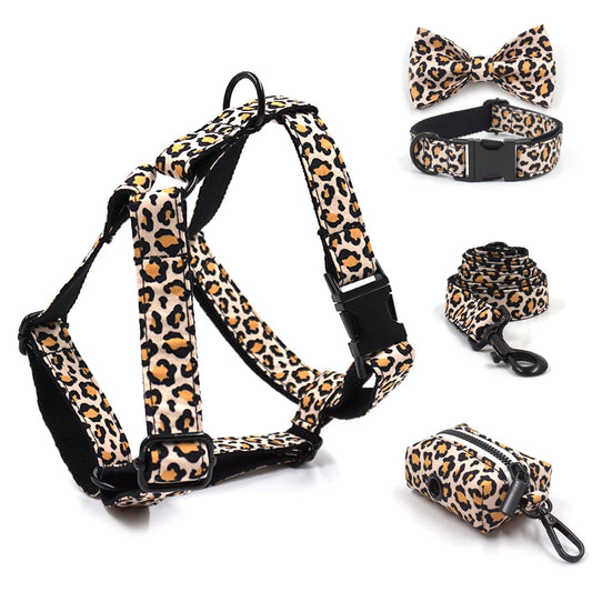 Ultra Soft Activewear Dog Harness Set - Brown Leopard