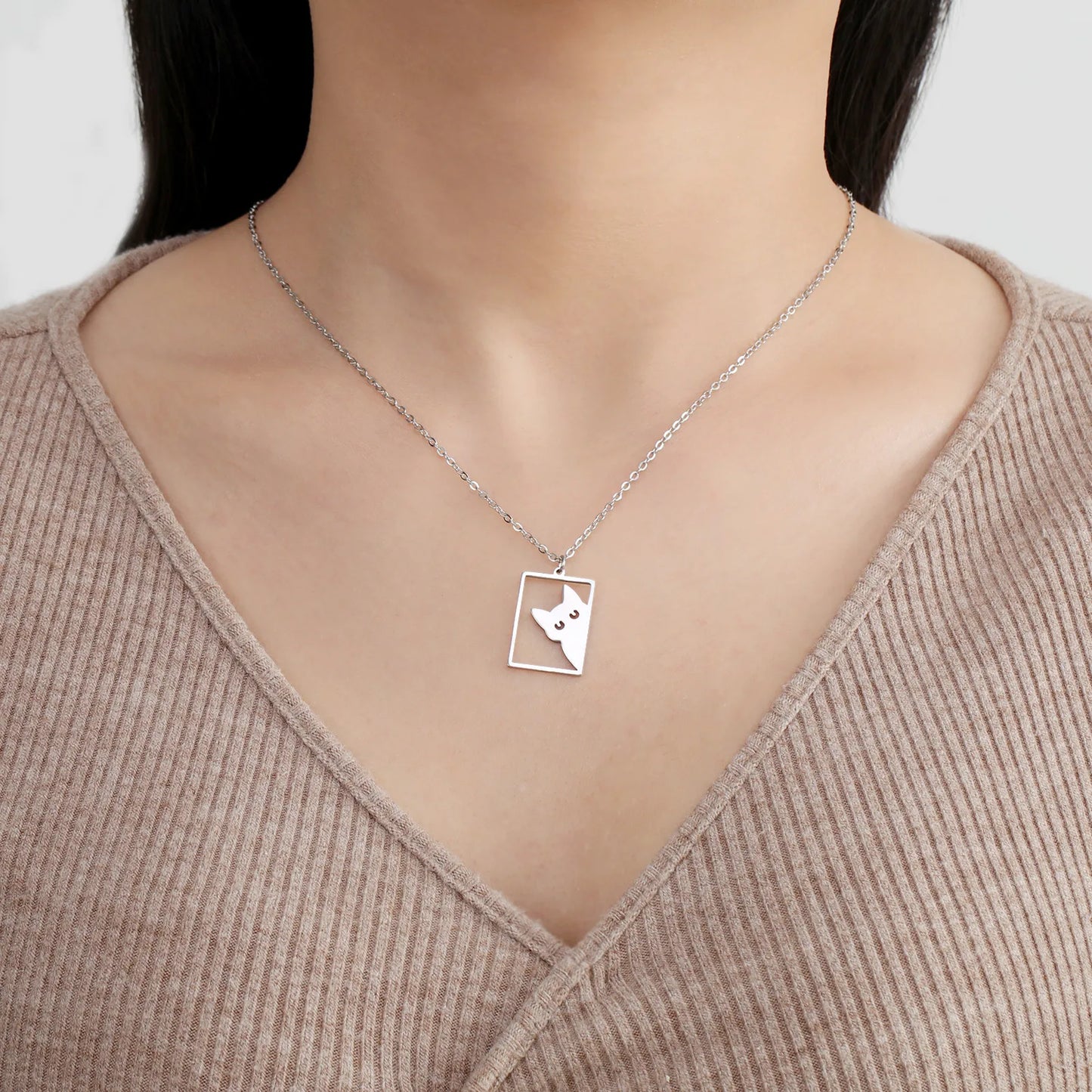 Cat Rectangle Necklace