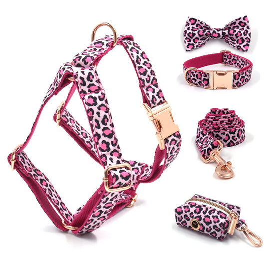 Ultra Soft Activewear Dog Harness Set - Pink Leopard