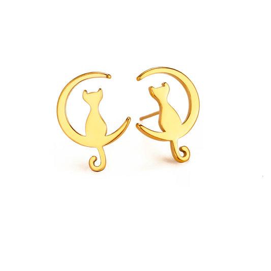 Moon Cat Stud Earrings